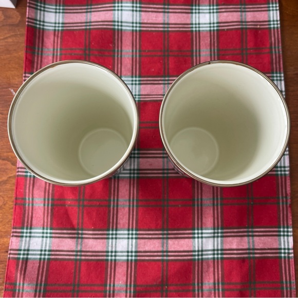 MacKenzie-Childs Courtly Check® 2 Tumblers 20 oz Black White Enamel Lux Designer - Picture 4 of 6